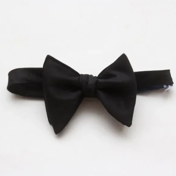 Men's Self tied Bow Tie Black Big Butterfly Bow‎ tie Silk Linen Pin Strip…